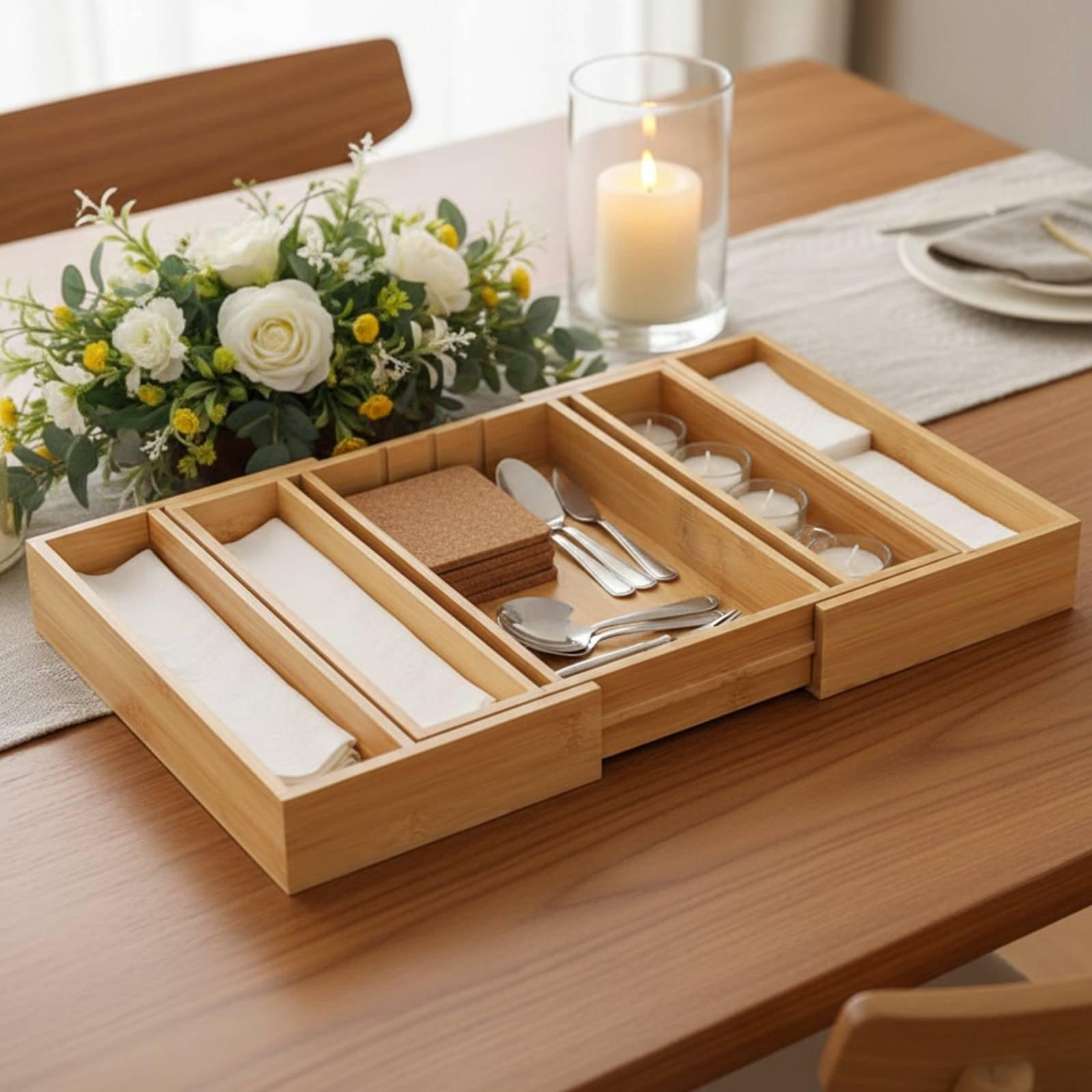 Drawer Organizer Bamboo - Регулируемый бамбуковый органайзер для кухонных принадлежностей,