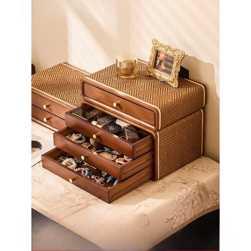 Drawer Organizer Bamboo - Винтажный настольный органайзер-ящик, многоуровневая полка для