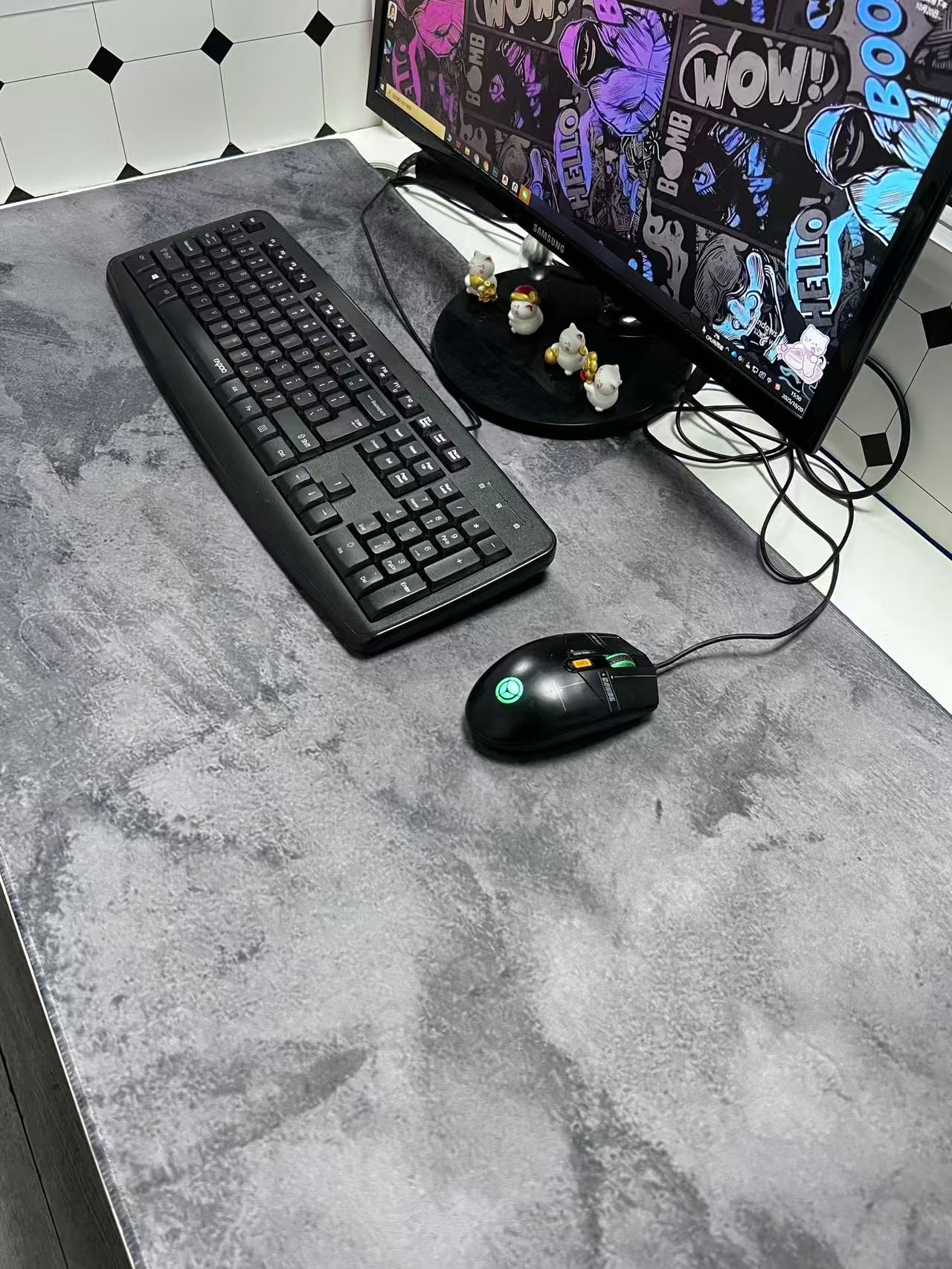 Серый мраморный большой коврик – обзор и цена Desk Setup Grey