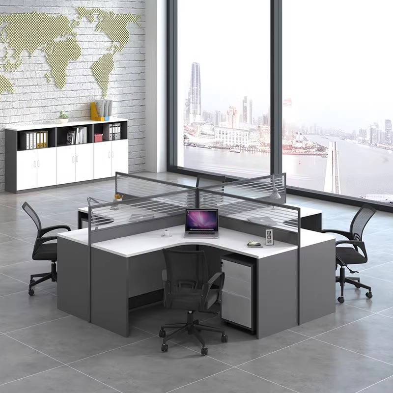 Белый офисный стол для 2, 4 ил – обзор и цена Desk Setup Corner